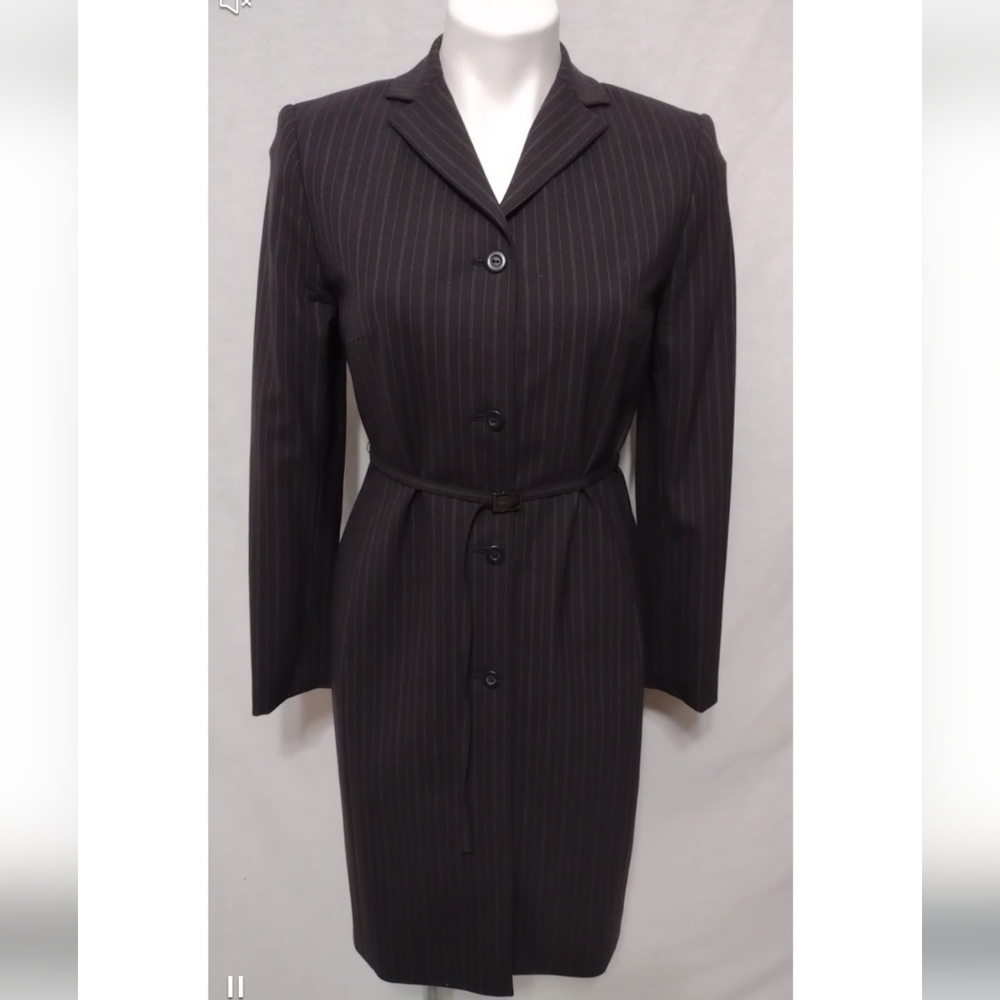 Classiques Entier Wool Blend Pinstripe Tailored Longline Coat Blazer Dress US 2